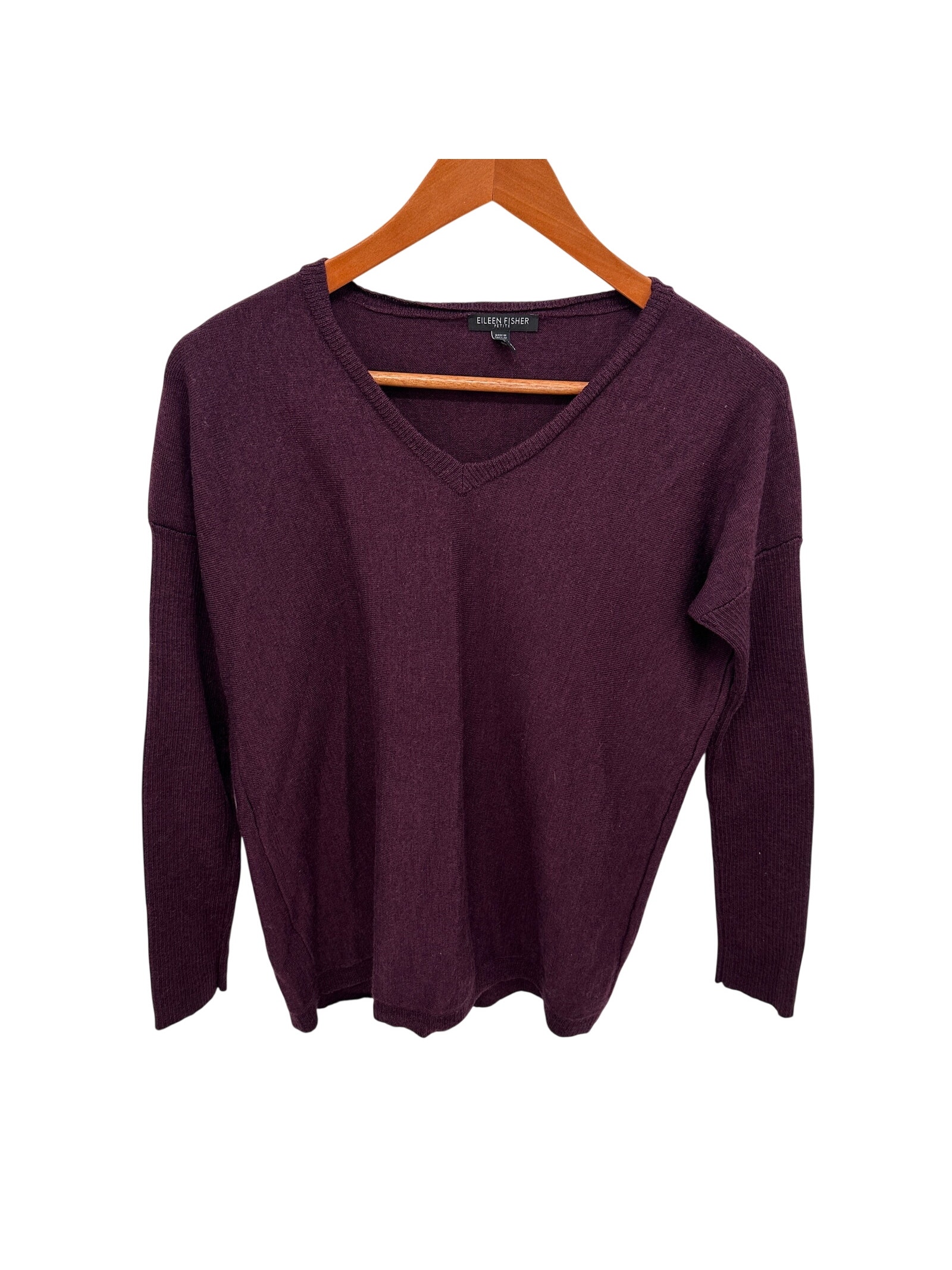 Eileen Fisher Merino Wool V Neck Plum Purple Sweater // Pp